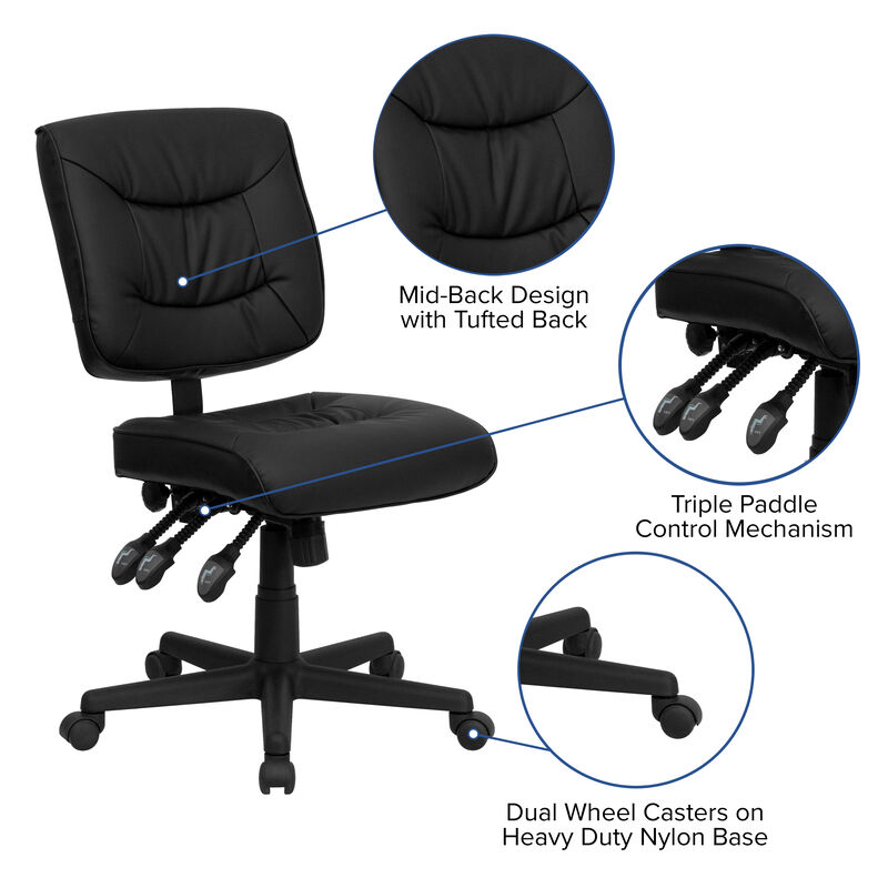 Cole Mid-Back Black LeatherSoft Multifunction Swivel Ergonomic Task Office Chair image number 4