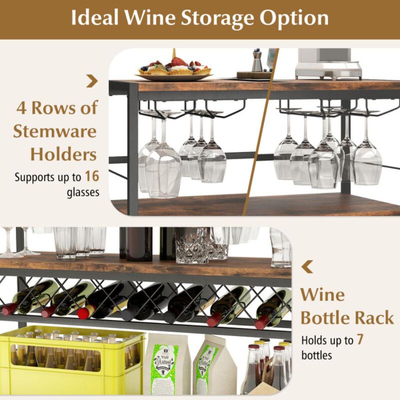 Hivvago 4-Tier Bar Table with Wine Rack and 4 Rows of Glass Holders
