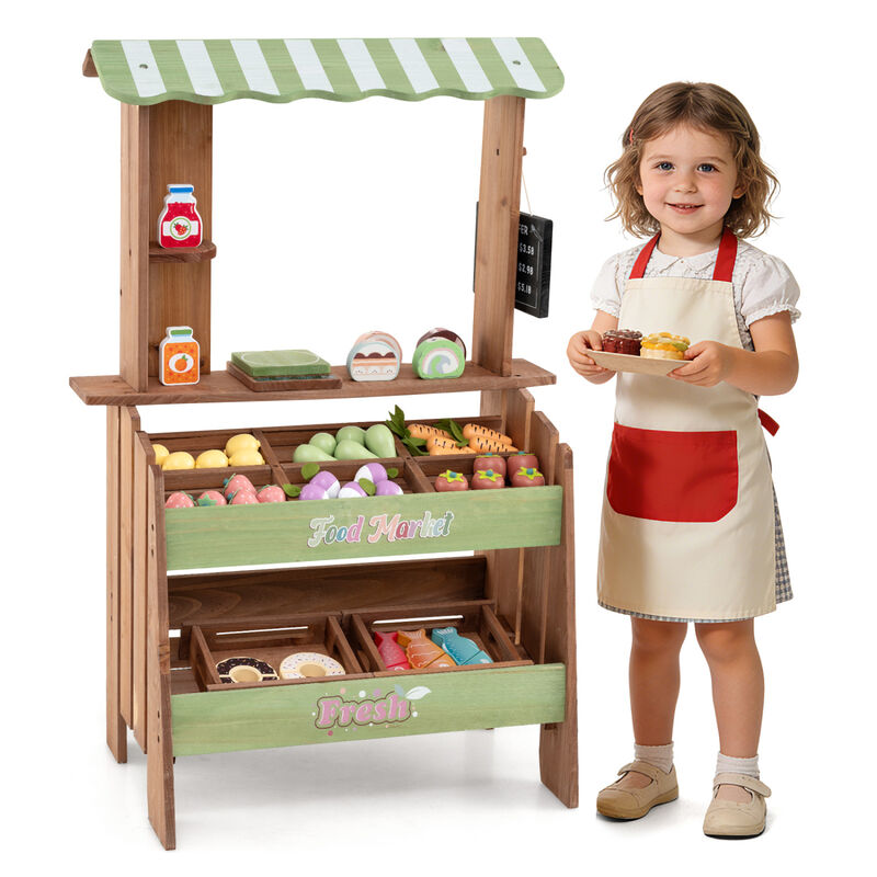 Kids Wooden Grocery Store Playset with Chalkboard and Accessories image number 4