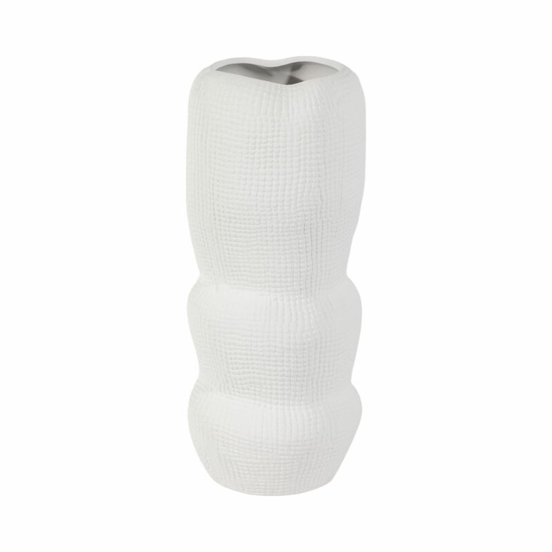 Cer, 12" Waffle Texture Organic Vase, White image number 0