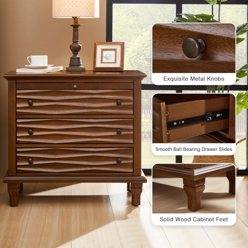 Beprax Built‑in Charging Station Farmhouse 3‑Drawer Nightstand image number 3