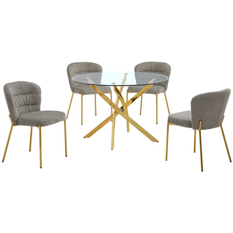 Best Quality Furniture Round Tempered Glass Dining Table With 4 Grey Side Chairs