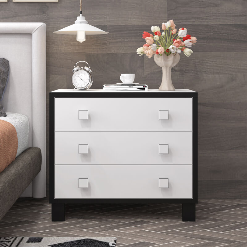 FUFU&GAGA 3-Drawer Modern Nightstand with Black and White Finish, Wooden Handles, and Spacious Storage (31.5" W x 15.6" D x 27.6" H)，White
