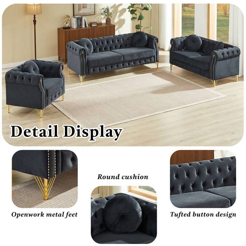 Wapces 82-Inch Velvet Chesterfield sofa image number 2