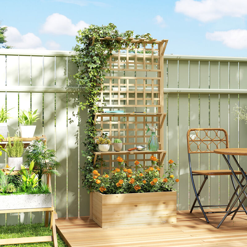 Hivvago Wooden Elevated Planter with Trellis and Storage Shelves image number 1