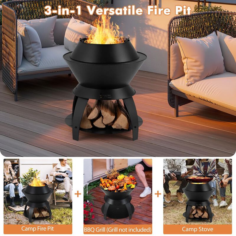 Mondawe 20" Campfire Pit with Detachable Pot Holder & Storage Shelf