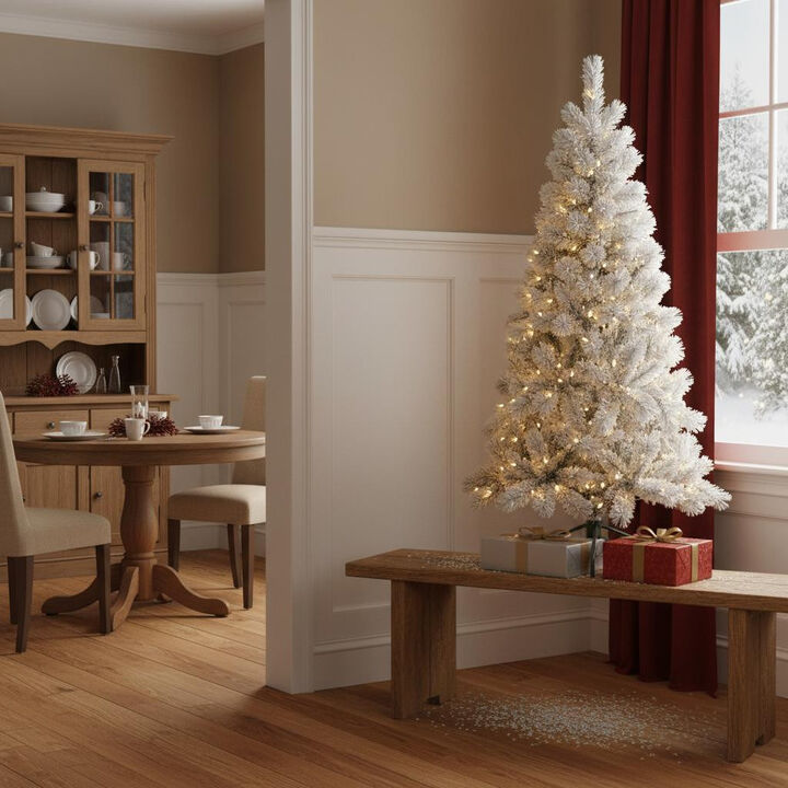 HomeRoots 4' White Pre Lit Full Pine Christmas Tree
