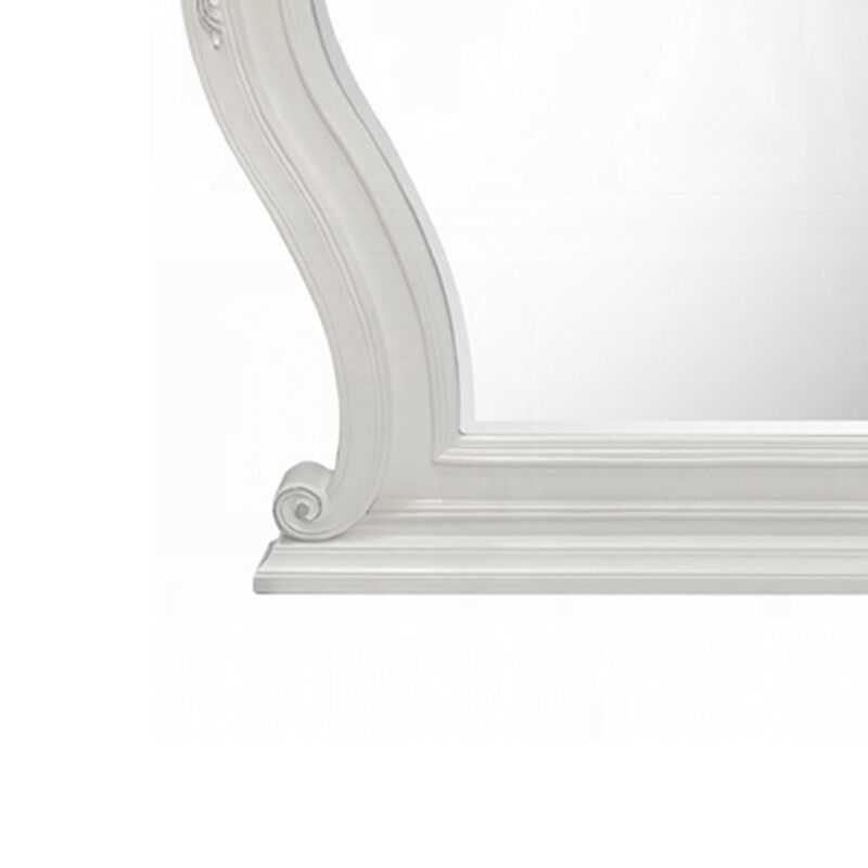 Maver Dresser Mirror, 46x48, Beveled Edges, White Ornate Carved Wood