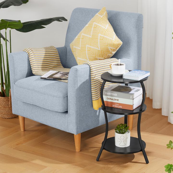Vintage Small Round Side Table, 3-Tier Slim Waist Circular End Table with Storage Shelf, Compact Tea Sofa Side Table, Round Corn