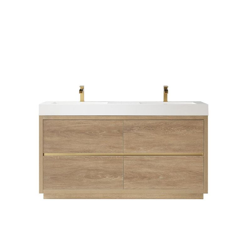Vinnova Design Double Sink Bath Vanity with White Composite Integral Square Sink Top