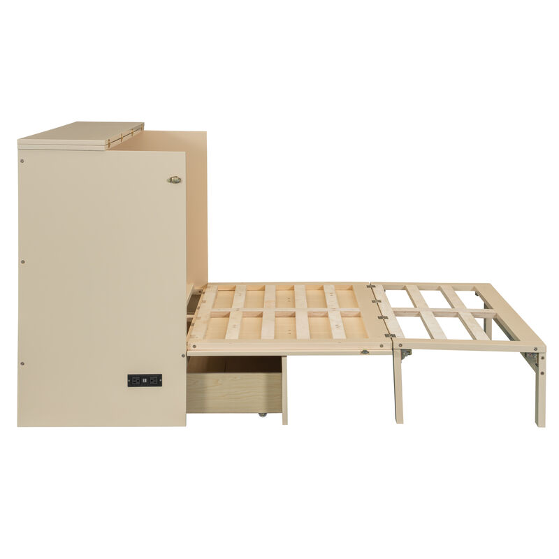 Whisen Modern Design Full Size Murphy Bed, Folded into a Cabinet with Large Drawers