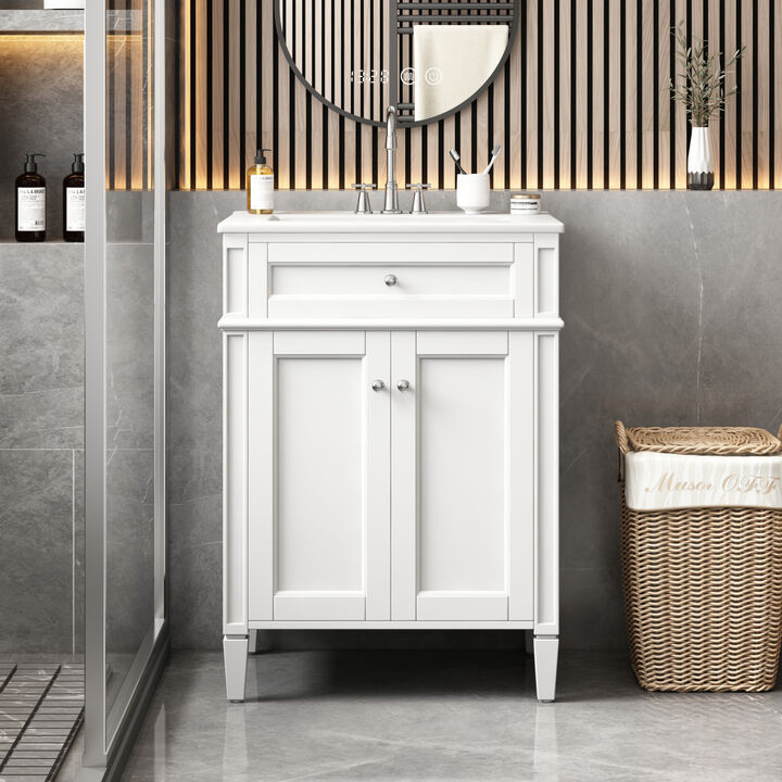 ELEMENT ACE 24 Inch Bathroom Vanity with 2 Doors, Tip-Out Drawer and Sink, Soft-Closing Doors with Organizers Adjustable Shelf Compact Space-Saving Bathroom Storage Cabinet
