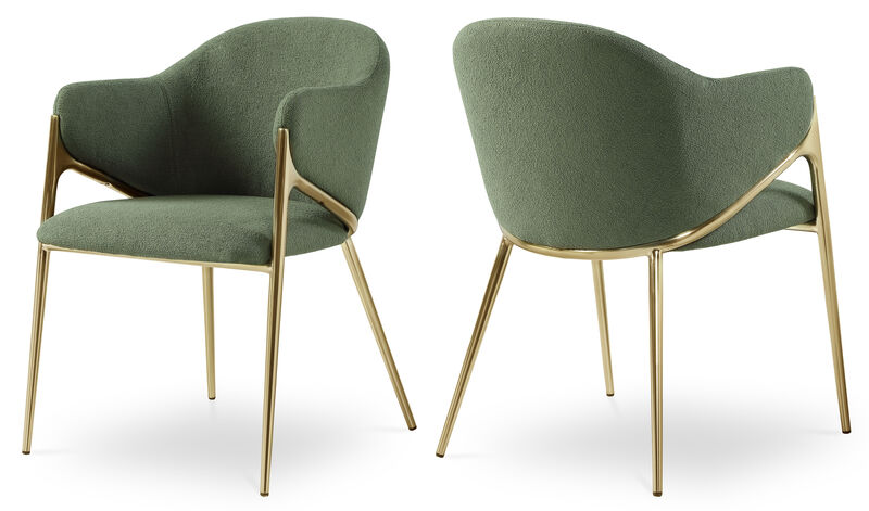 Meridian Furniture Nial Green Boucle Fabric Dining Chair, Set of 2