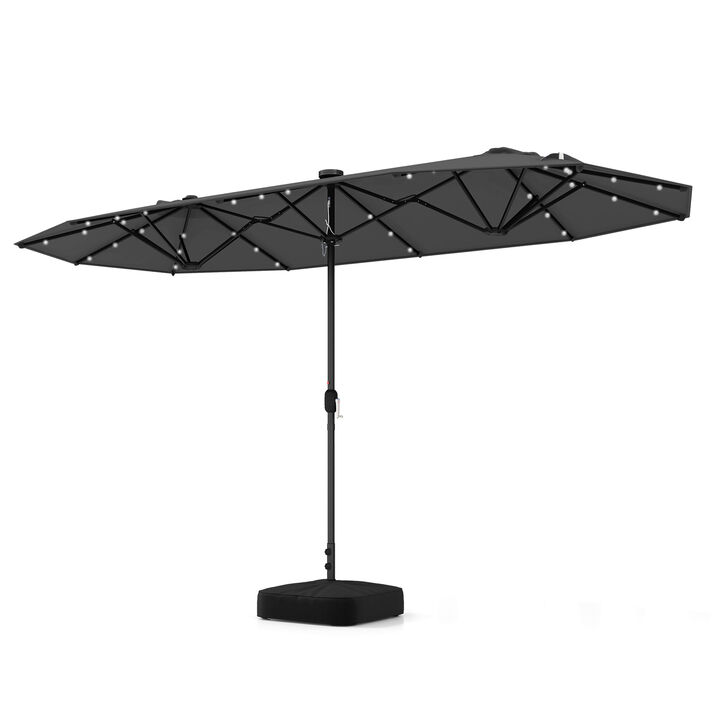Double-sided Patio Umbrella with Solar Lights for Garden Pool Backyard