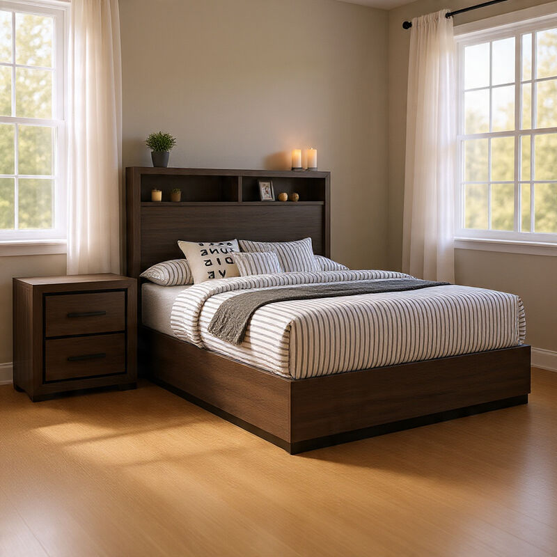 Queen Bedroom Set in Gray & Black Wood &ndash; 2 Piece Set with Nightstand image number 8