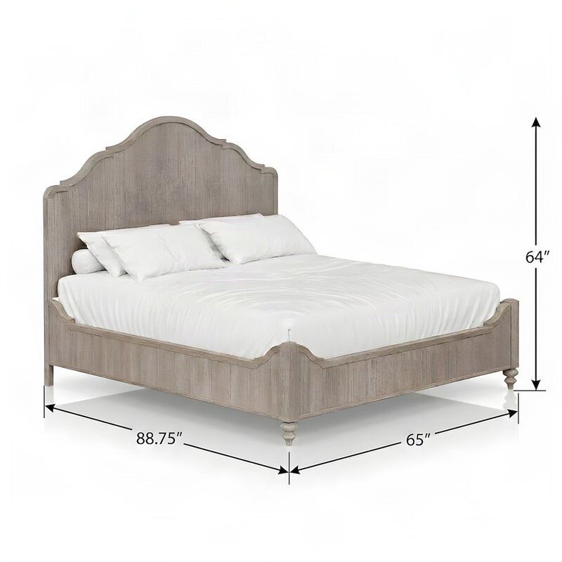 Rubberwood Queen Platform Bed with Panel Headboard, Wood Slats, Sand image number 2