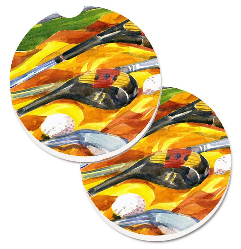 Caroline's Treasures Golf Clubs Golfer Set of 2 Cup Holder Car Coasters 6063CARC, 2.56, Multicolor image number 0