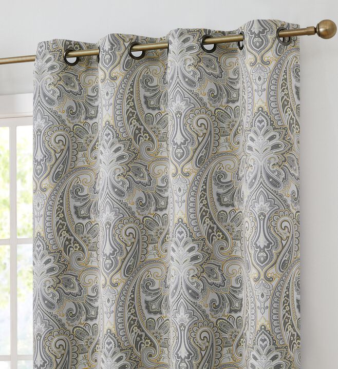 THD France Paisley Print Damask Thermal Insulated Energy Efficient Room Darkening Grommet Top Window Curtain Panels - Pair
