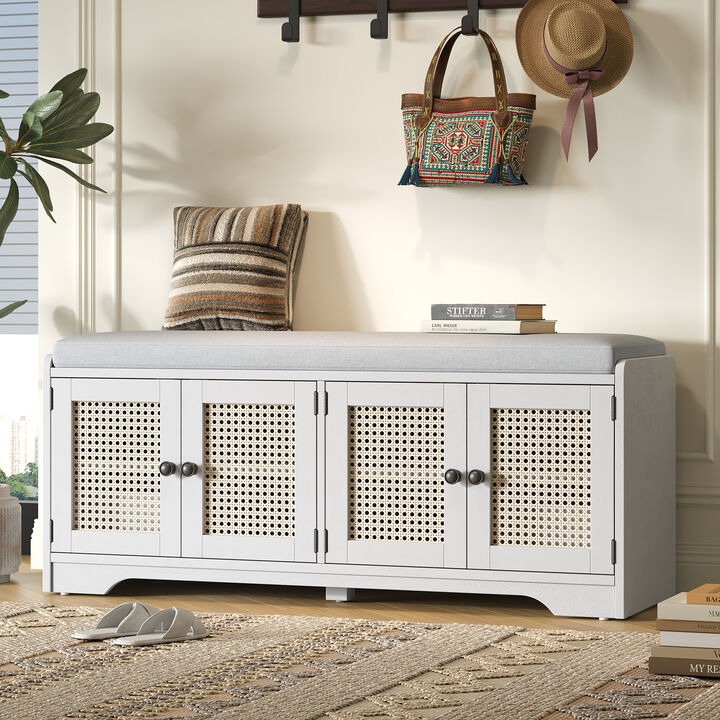 Merax Classic Rustic Rattan Storage Bench