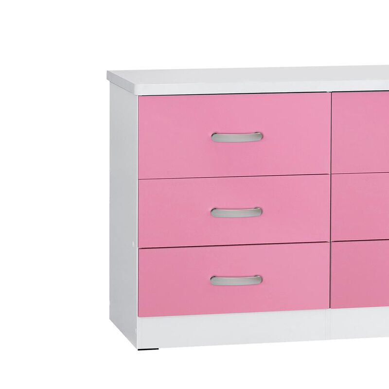 Better Home Products DD & PAM 6 Drawer Engineered Wood Dresser in White and Pink