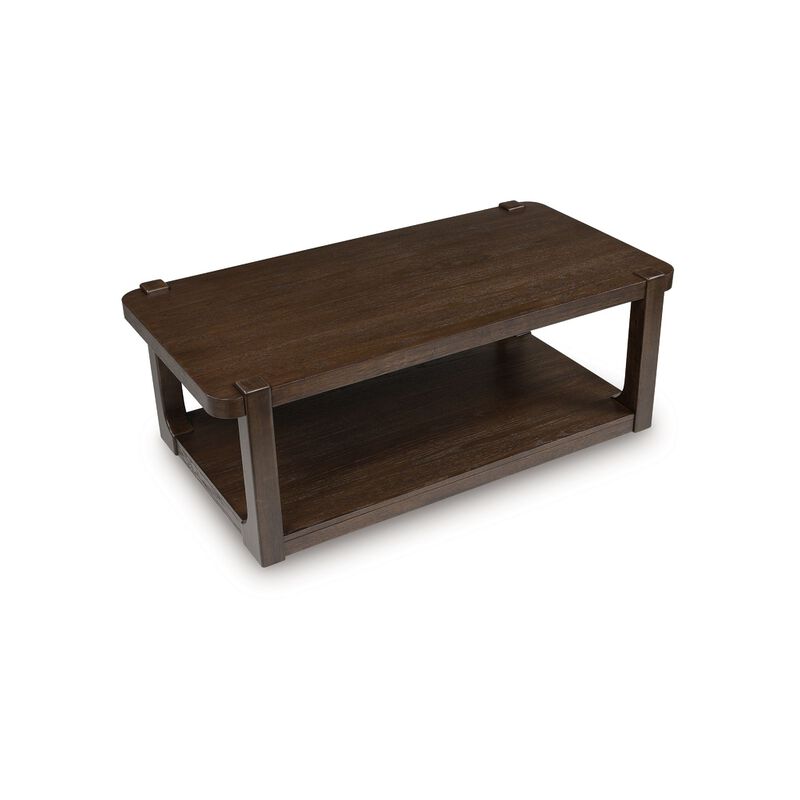 Kemu Coffee Table, 50 Inch Rectangular Top w Lower Shelf, Dark Brown image number 2