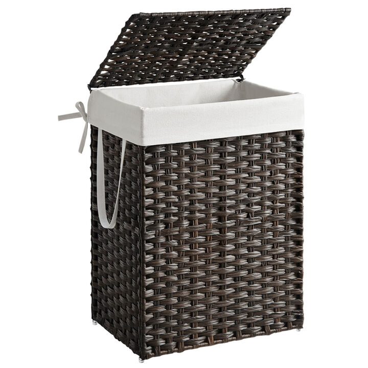 90L Laundry Basket with Lid Handles Synthetic Rattan Brown Hamper