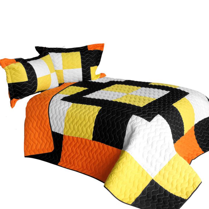 Soft Queen Size Patchwork Quilt Set 3PC, Vermicelli Quilted Bedding
