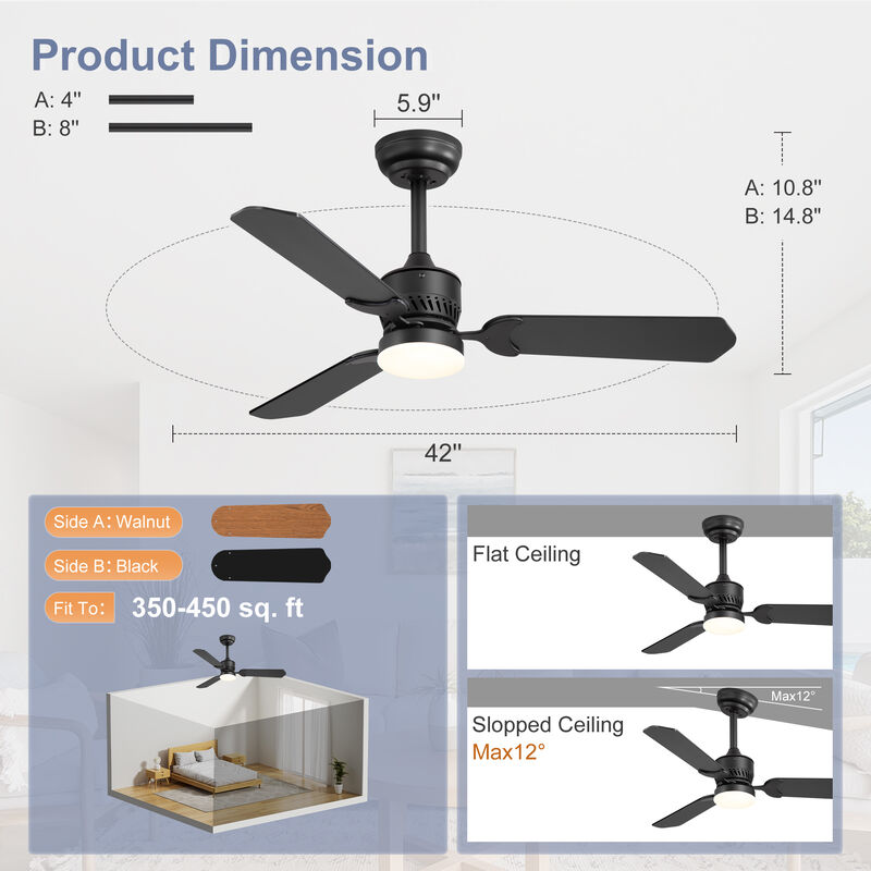 Breezary 2 Pack 42" Ceiling Fans with Lights, LED Indoor Fan, Wood Blades, Remote Control,6 Speeds image number 7