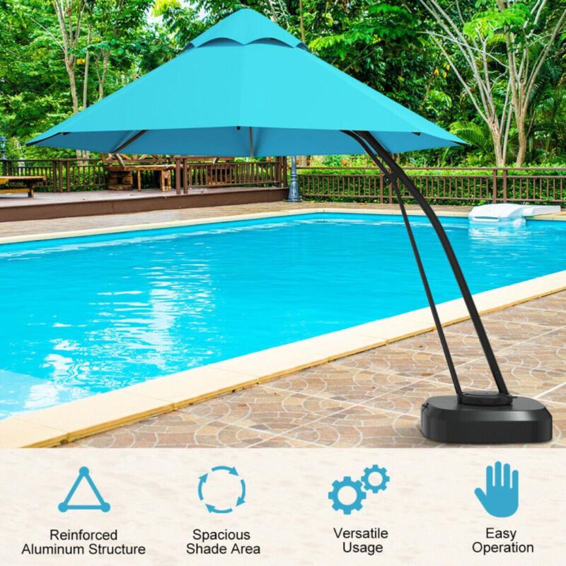 Hivvago 11 Feet Outdoor Cantilever Hanging Umbrella with Base and Wheels