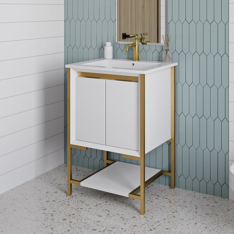 Marseille 24" Bathroom Vanity in White and Brushed Gold image number 5