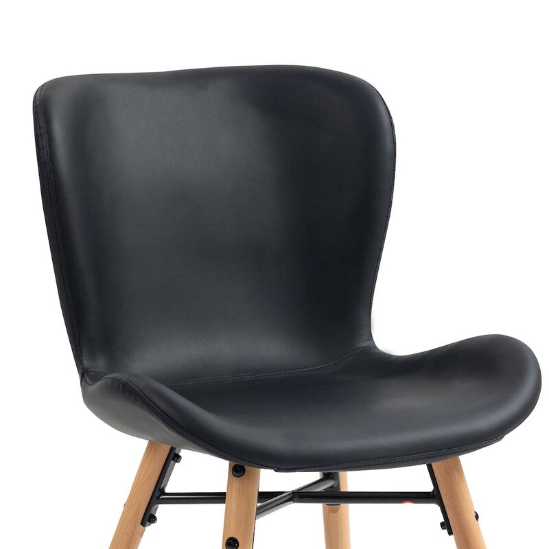 Glamour Home Set of 2 Banks Black Faux Leather Dining Chair with Wood Legs
