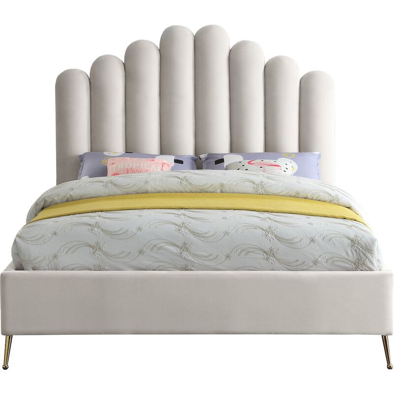 Meridian Furniture Lily Cream Velvet Queen Bed