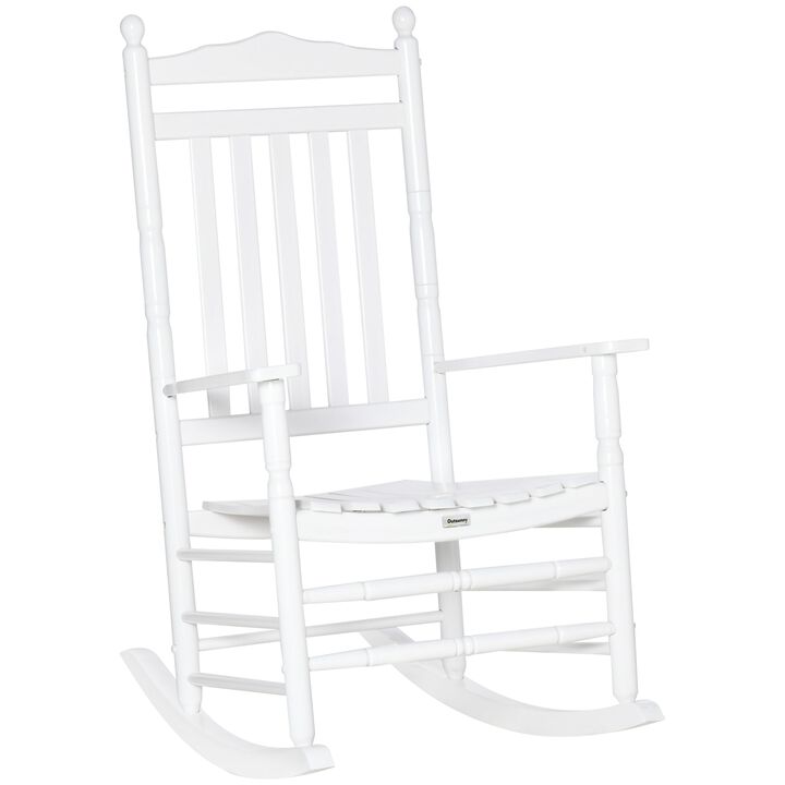 Traditional Wooden High-Back Rocking Chair for Porch, Indoor/Outdoor, White