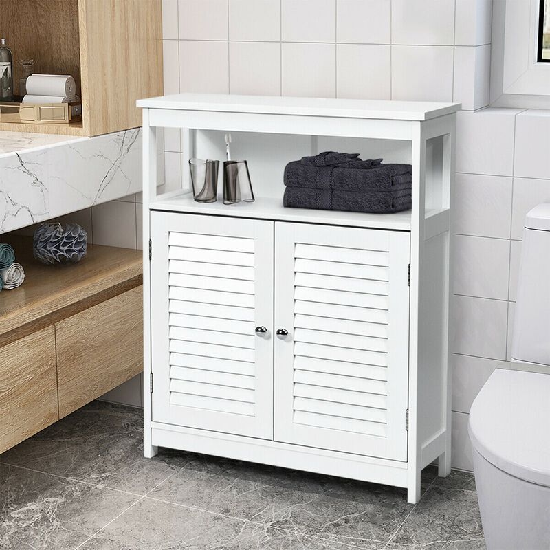 Wood Freestanding Bathroom Storage Cabinet with Double Shutter Door image number 2