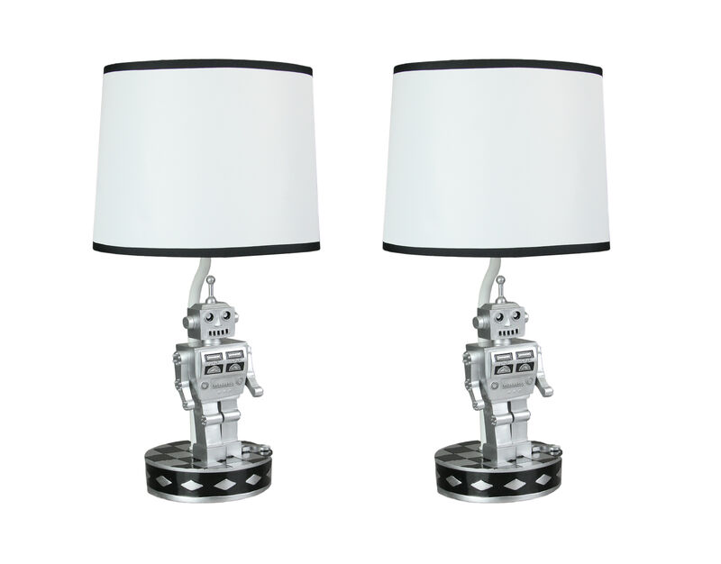 Set of 2 Retro 1960's Style Square Head Robot Sci-Fi Table Lamps With Shades image number 0