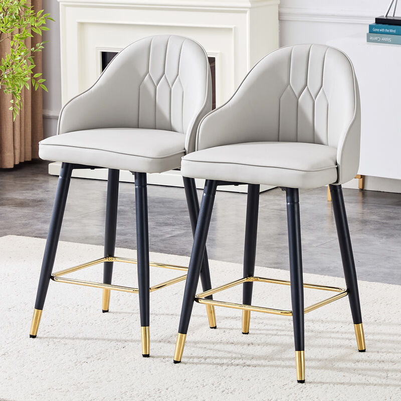 Whisen 26" Bar Stools Set of 2, PU Leather Metal, Adjustable Footrest for Kitchen Island Home Bar image number 2