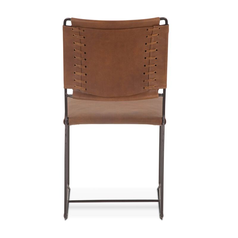 World Interiors Melbourne Dining Chair in Brown Buffalo Leather and Iron image number 1