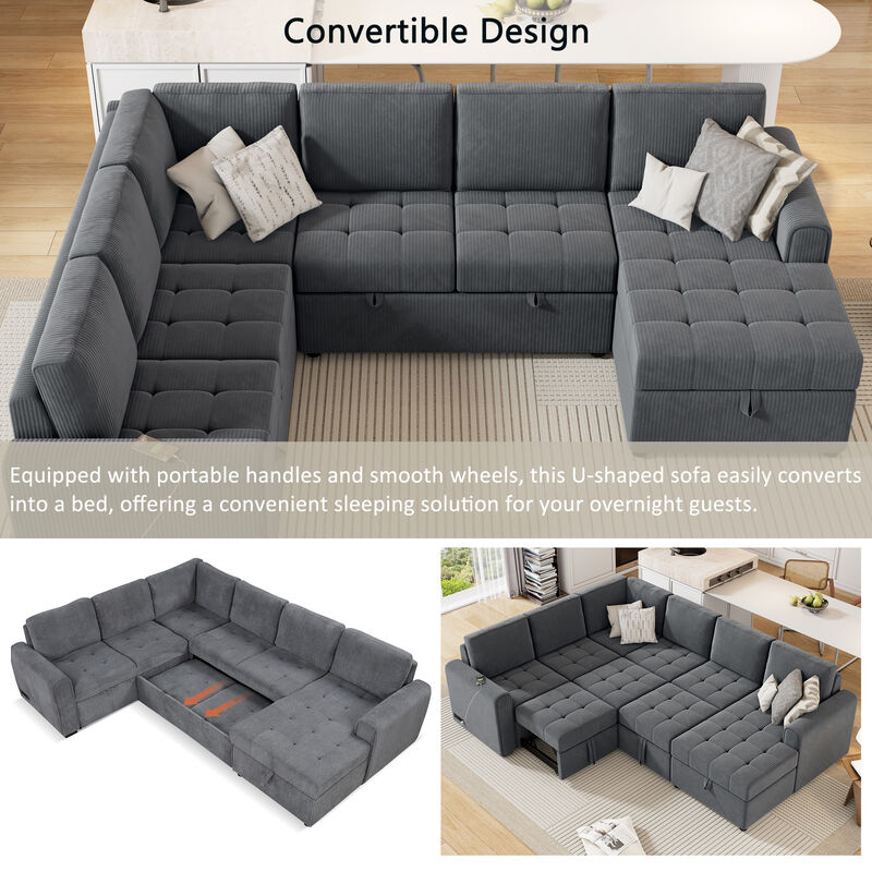 Merax U-shaped Sofa Sectional Sofa with A Storage Chaise Lounge image number 4