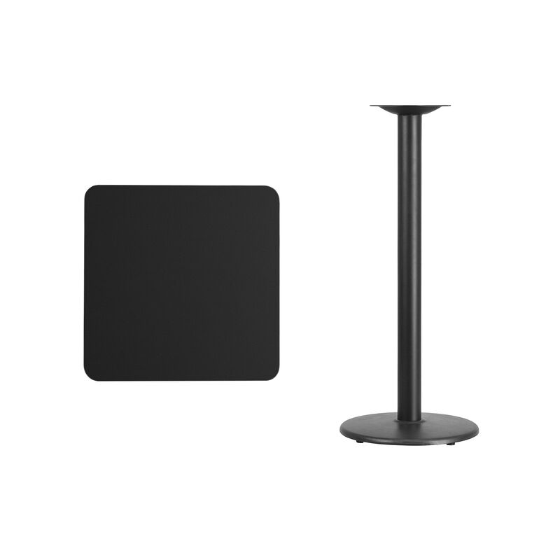 Flash Furniture 24'' Square Black Laminate Table Top with 18'' Round Bar Height Table Base