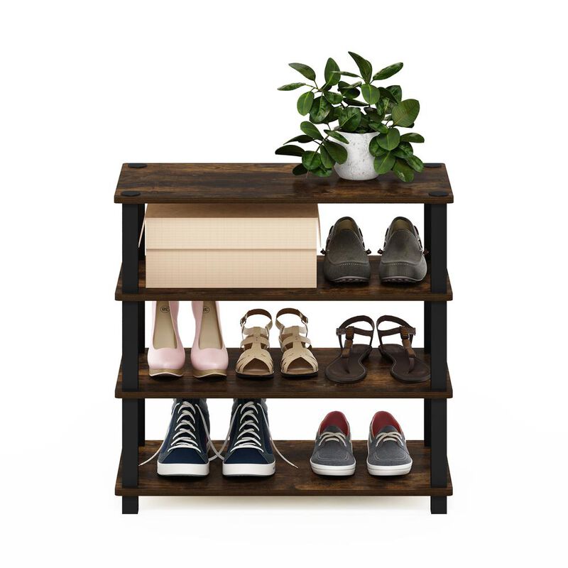 Furinno Turn-S-Tube 4-Tier Shoe Rack, Amber Pine/Black