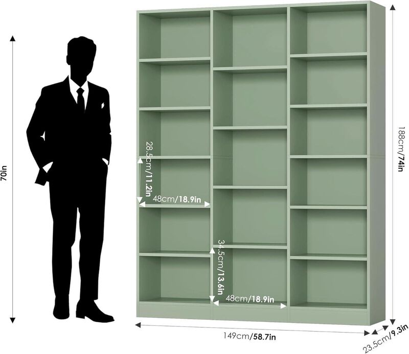 ShipItFurniture Green Triple Wide 74" Tall Six-Tier Bookshelf image number 3