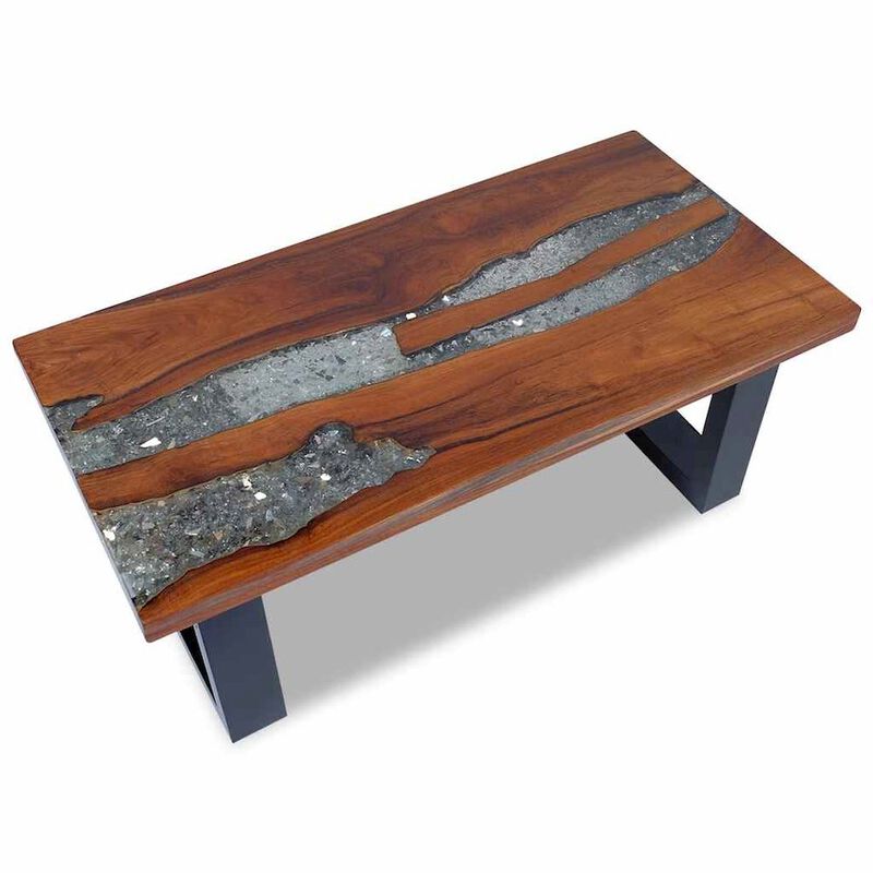 Coffee Table Multicolour Solid teak and mango wood with clear resin