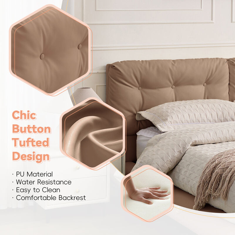 Merax Queen-Size Floating PU Leather Bed Frame with LED Lights