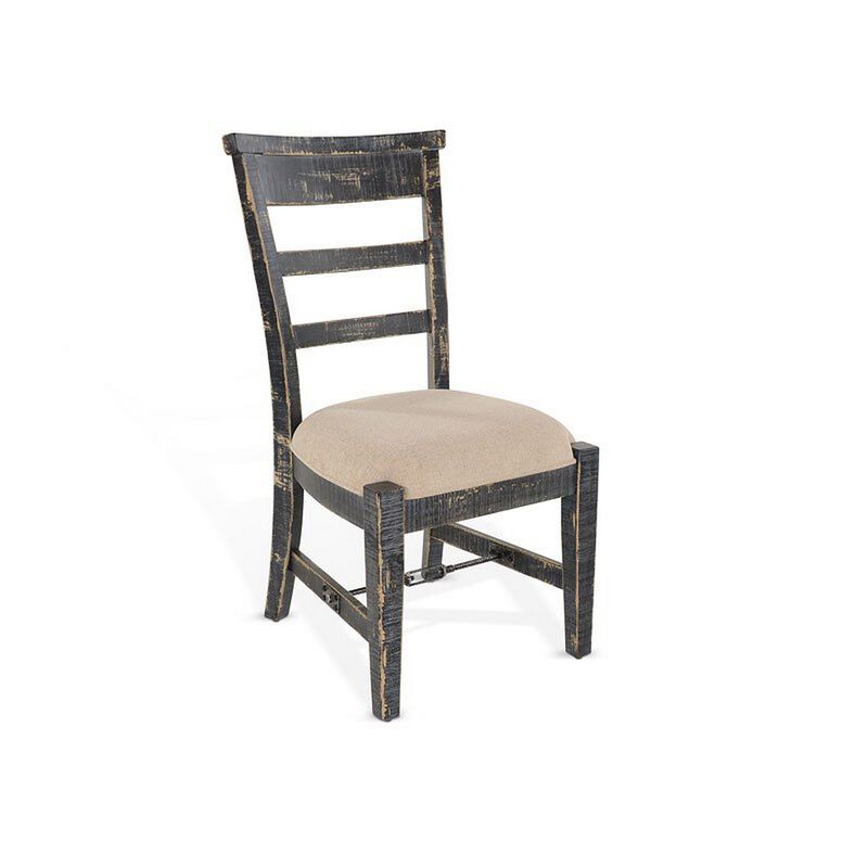 Rena Side Dining Chair Set of 2, Metal Turnbuckle, Black Mahogany Wood - Benzara