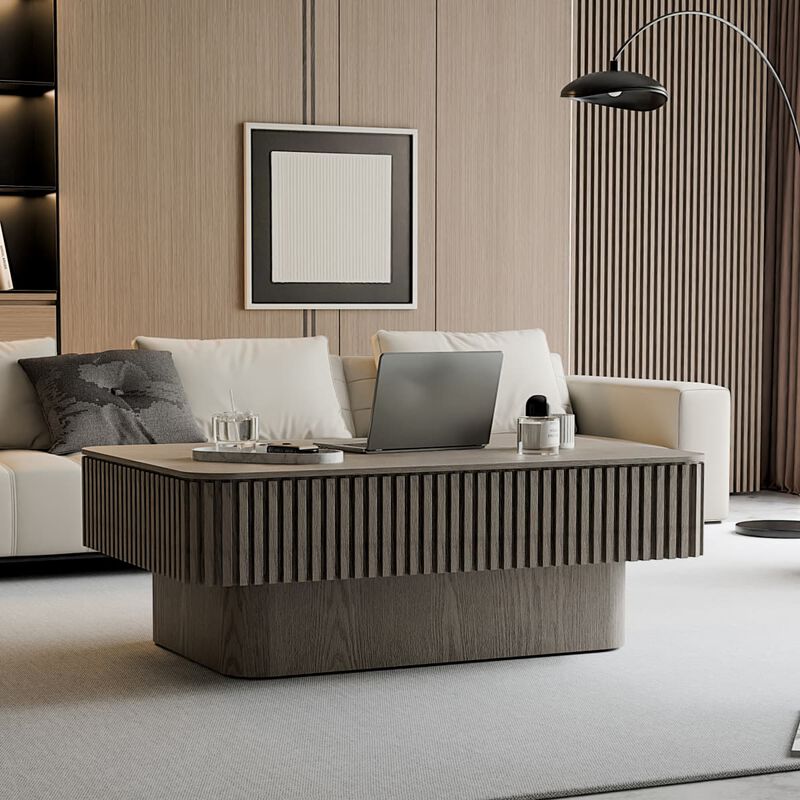 Rectangular lift top coffee table Coffee table with hidden storage and soft close Fluted MDF and solid wood veneer coffee table image number 6