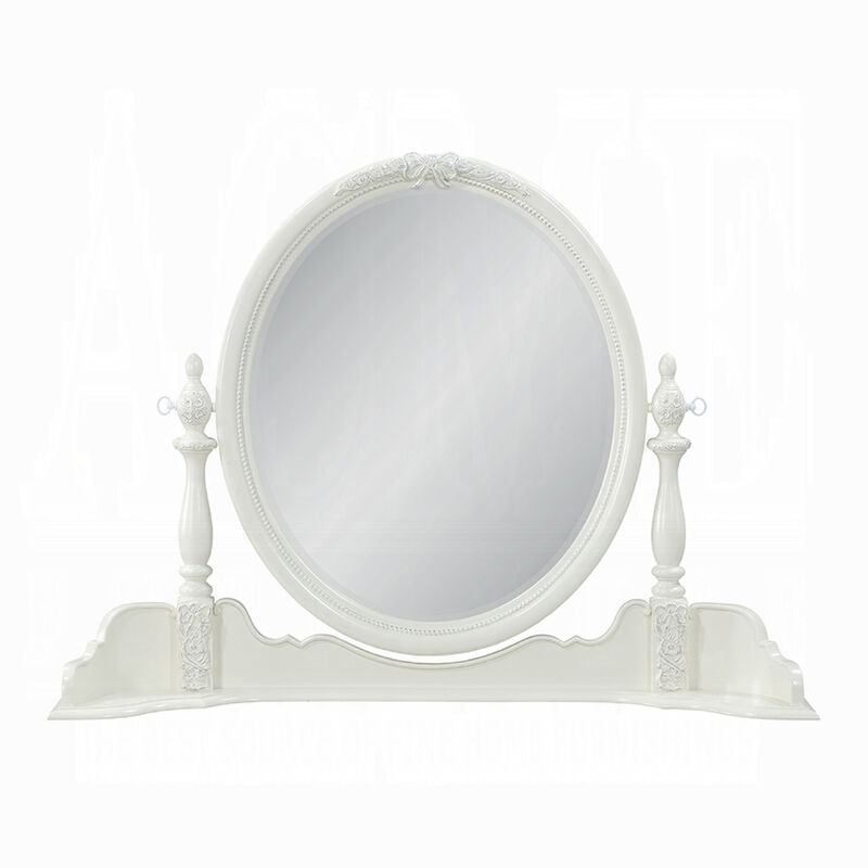 Dorie Vanity Dresser Mirror, 35x48, White Wood Floral, Beveled Edge