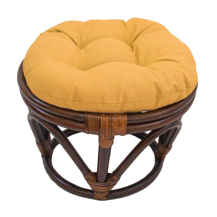 International Caravan Rattan Ottoman with Outdoor Fabric Cushion, Lemon