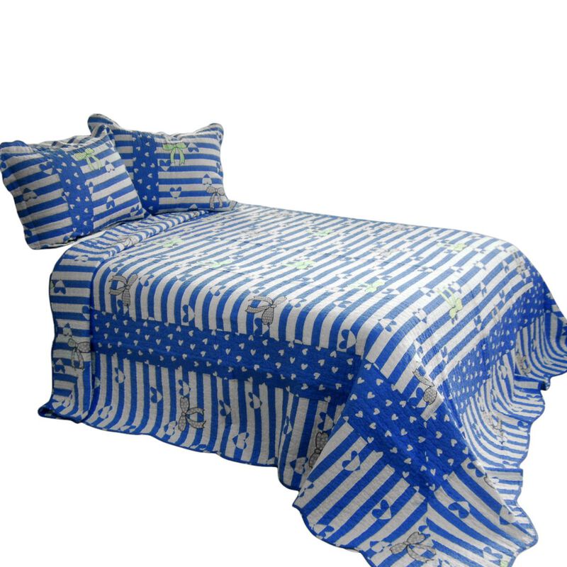 Lightweight 3PC Cotton Vermicelli-Quilted Printed Quilt Set Queen Size Bedspread image number 1