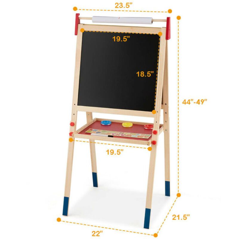 Hivvago All-in-One Wooden Height Adjustable Kid's Art Easel with Magnetic Stickers and Paper