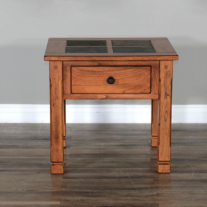 Sunny Designs Sedona 26 Transitional Wood End Table in Rustic Oak